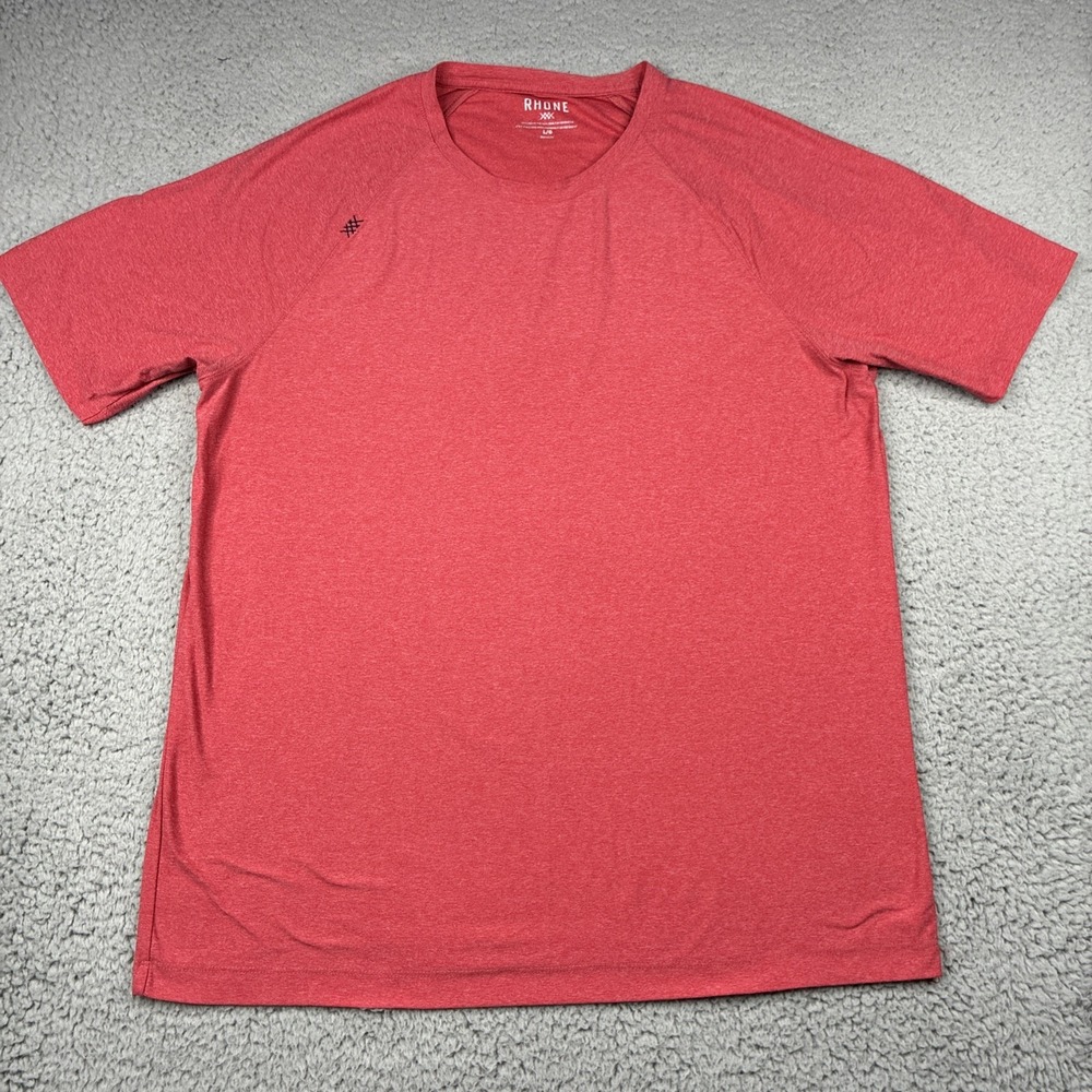 Rhone Reign Performance Shirt Men Large Pink Athletic Training Gym Short Sleeve